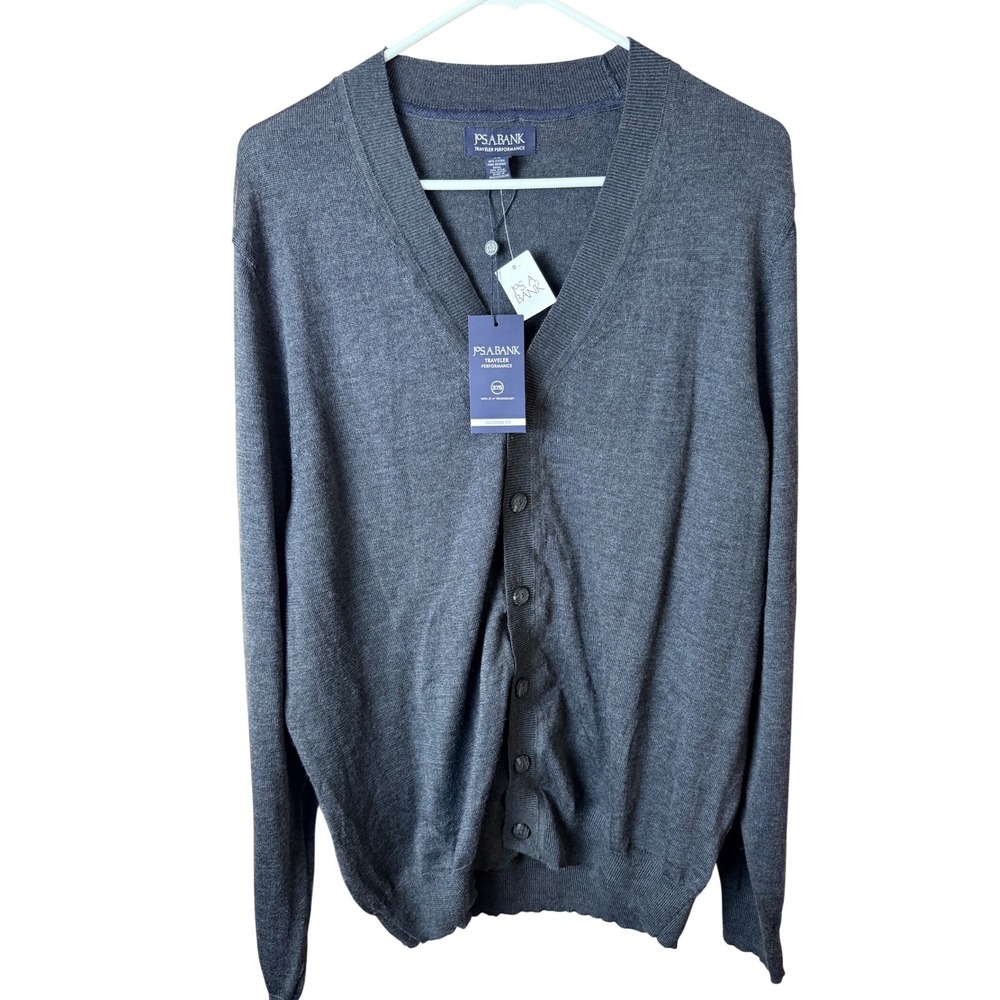 Jos A Bank Traveler Performance Merino Wool Cardigan Gray Tailored XL 6HB4 XLR06